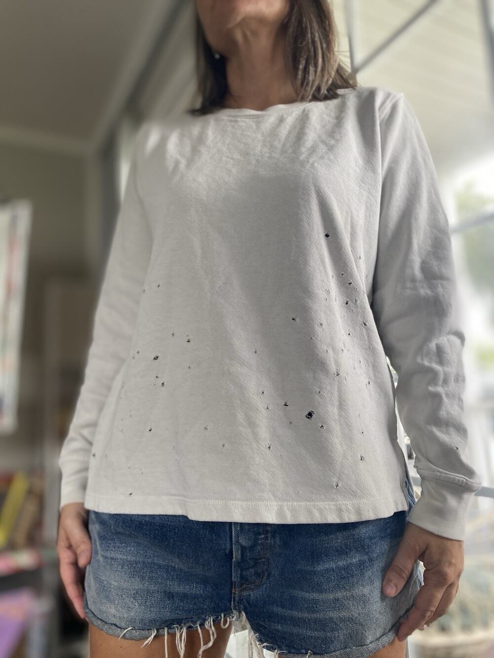 Cotton Citizen Milan Crew Sweatshirt Gray Distressed Medium